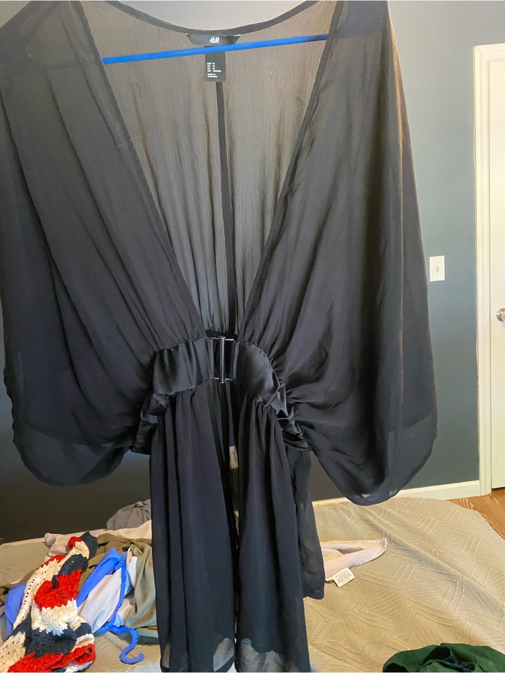 H&M Black Sheer Draped Kimono Cover-Up